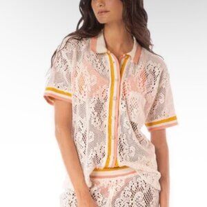 Maaji Lana Shirt Flowery Crochet Button Down Size XL White Beach Summer